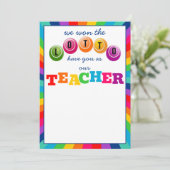 we wonnen de Lotto met jou als onze leraar cadeau Kaart (Staand voorkant)