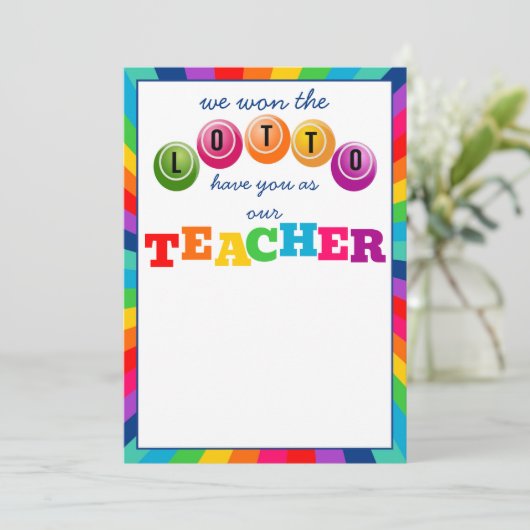 we wonnen de Lotto met jou als onze leraar cadeau Kaart (Staand voorkant)