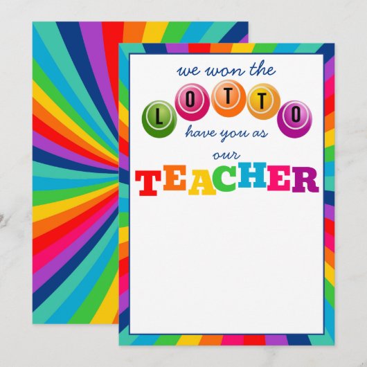 we wonnen de Lotto met jou als onze leraar cadeau Kaart (Voorkant / Achterkant)