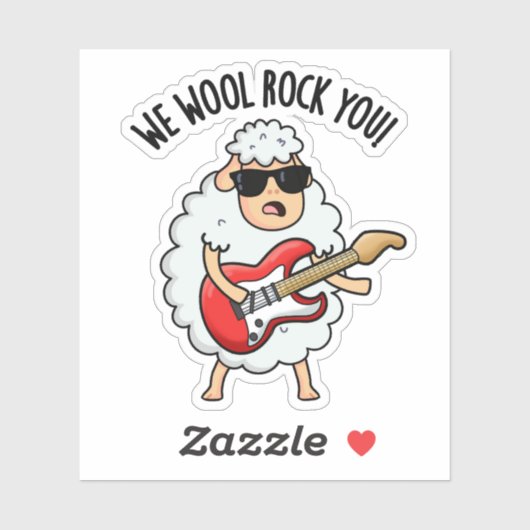 We Wool Rock You Funny Sheep Pun Sticker (Vel)