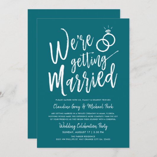 We worden getrouwd | Blauwgroen huwelijk na partij Kaart (Voorkant / Achterkant)