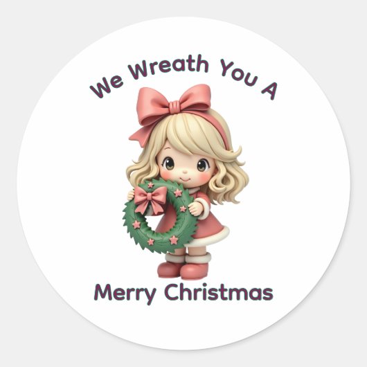 We Wreath You a Merry Christmas  Ronde Sticker (Voorkant)