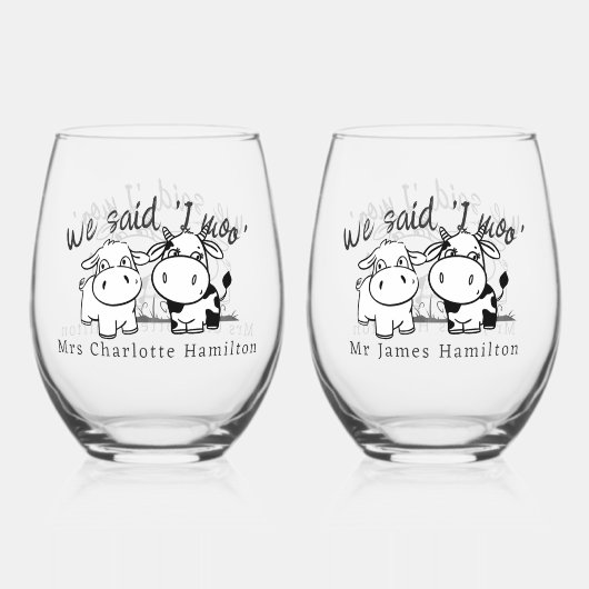 We zeiden dat ik moo Koe thema bruiloft Wijnglas Zonder Voet (Achterkant)