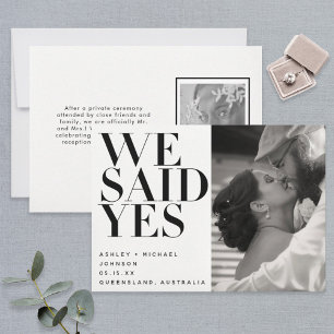 We zeiden ja Black White Photo Wedding Announding Kaart