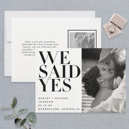 We zeiden ja Black White Photo Wedding Announding Kaart