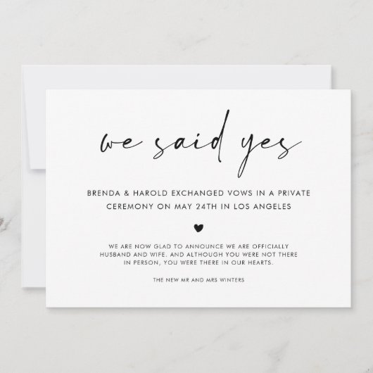 We zeiden ja eenvoudige bruiloft aankondiging (Voorkant)