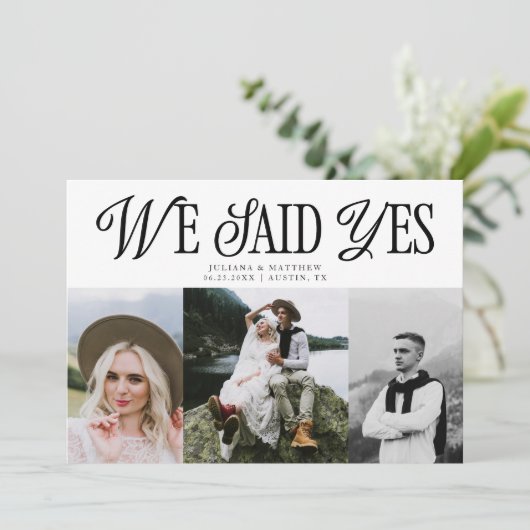 We zeiden Ja  Elegantie Bruiloft Multi Foto Aankondiging (Staand voorkant)