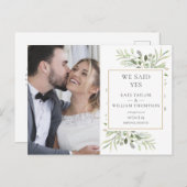 We zeiden Ja Groen Elopement Foto Bruiloft Aankondigingskaart (Voorkant / Achterkant)