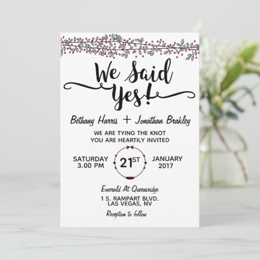 We zeiden ja! huwelijksuitnodiging kaart (Staand voorkant)