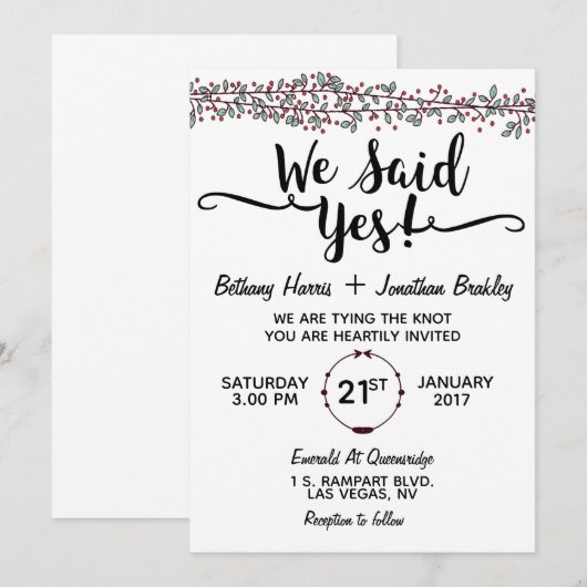 We zeiden ja! huwelijksuitnodiging kaart (Voorkant / Achterkant)