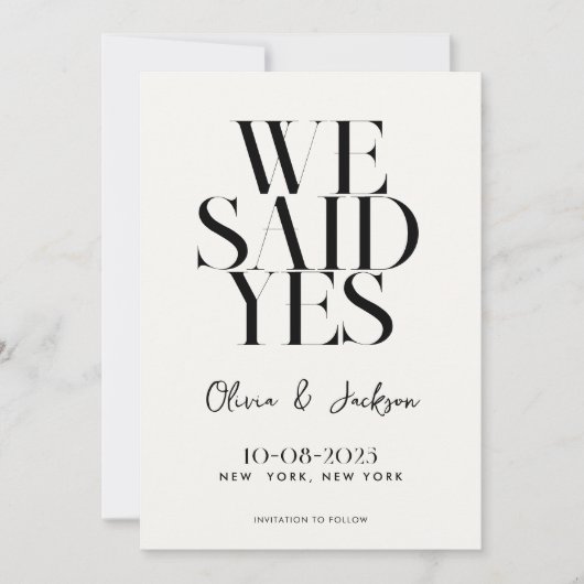 We zeiden ja minimale chique moderne bruiloft save the date (Voorkant)