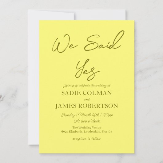 We zeiden ja minimalistische boter gele bruiloft kaart (Voorkant)