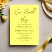 We zeiden ja minimalistische boter gele bruiloft kaart