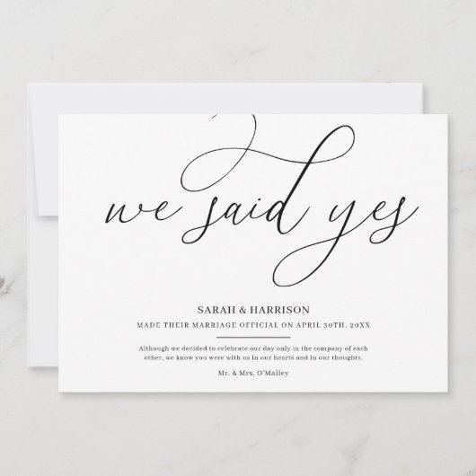 We Zeiden Ja Minimalistische Trouwkaart Kaart (Voorkant)