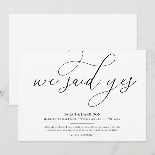We Zeiden Ja Minimalistische Trouwkaart Kaart (Voorkant / Achterkant)
