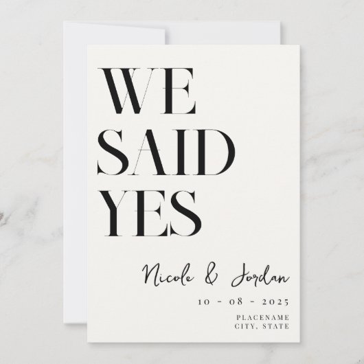 We zeiden ja Modern Simple Chic Weddenschap Save The Date (Voorkant)