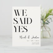 We zeiden ja Modern Simple Chic Weddenschap Save The Date (Staand voorkant)