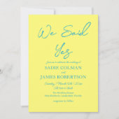 We zeiden ja Moderne blauwe en gele bruiloft Kaart (Voorkant)