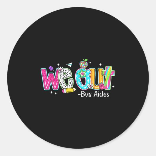 We zetten de busassistenten op een gelukkige laats ronde sticker (Voorkant)