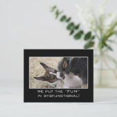 We zetten echt het "plezier" in disfunctioneel. briefkaart (Staand voorkant)