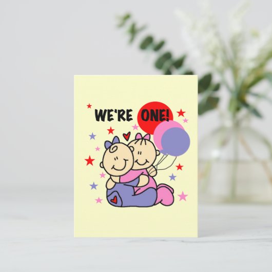 We zijn 1 verjaardag Tshirts en cadeautjes Briefkaart (Staand voorkant)