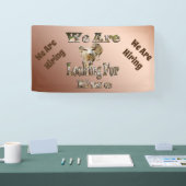 We zijn aan het werven, grappige schaap woordspeli spandoek (Beurs)