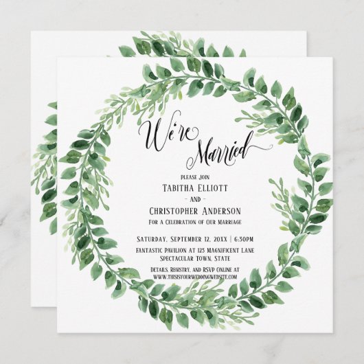 We zijn alleen getrouwd met Green Wreath Reception Kaart (Voorkant / Achterkant)