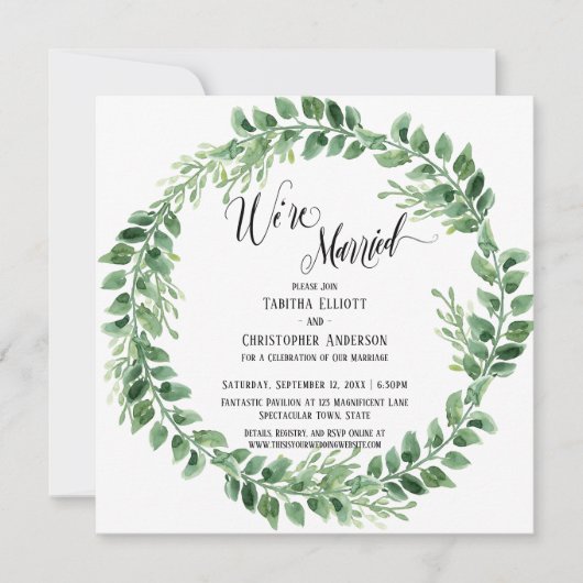 We zijn alleen getrouwd met Green Wreath Reception Kaart (Voorkant)