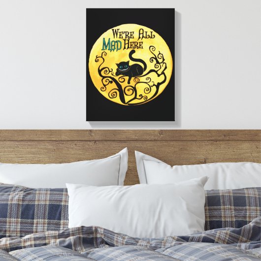 We zijn allemaal hier, Cheshire Cat Canvas Afdruk (Insitu (Slaapkamer))