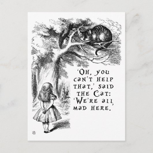 We zijn allemaal kwaad hier - Cheshire cat Briefkaart (Voorkant)