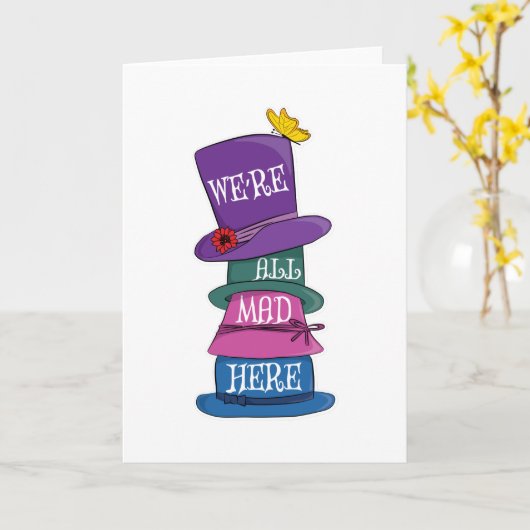 We zijn allemaal Mad Hier Mad Hatter Alice in Wond Kaart (Gele Bloem)