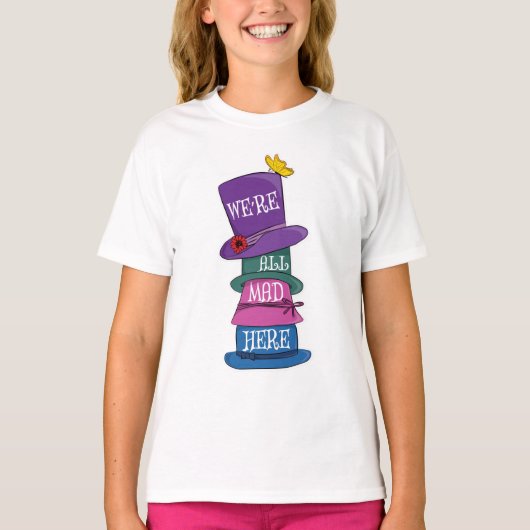We zijn allemaal Mad Hier Mad Hatter Alice in Wond T-shirt (Voorkant)