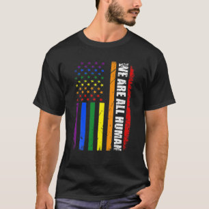 We zijn allemaal menselijke rode LGBT-regenboog VS T-shirt