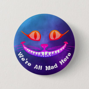 We zijn allemaal Paarse Cheshire Cat Wonderland Ronde Button 5,7 Cm