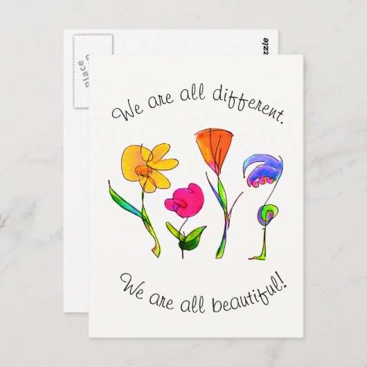 We zijn allemaal verschillend en mooi divers briefkaart (Voorkant / Achterkant)