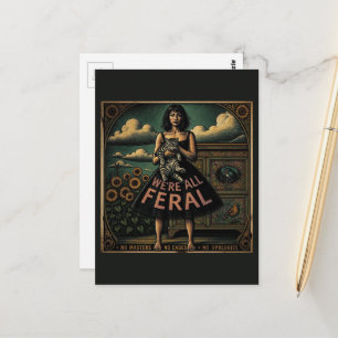 We zijn allemaal wilde vintage dame en kat briefkaart