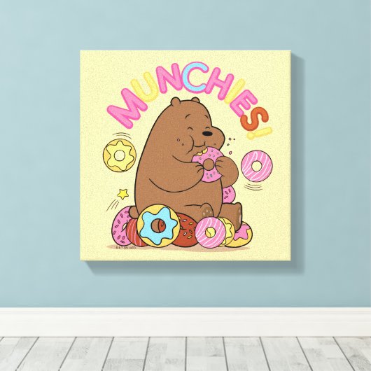 We zijn Beren, Grizz Donut Munchies. Canvas Afdruk (Insitu (Houten vloer))