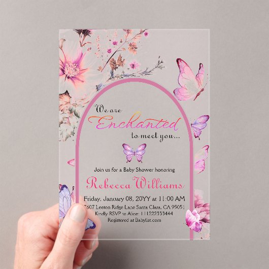We zijn betoverd door het Pink Butterfly Baby show Acryl Uitnodigingen (Insitu (Draagbaar))