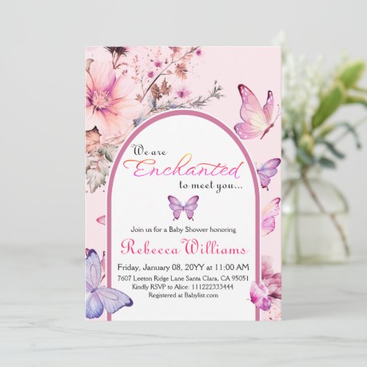 We zijn betoverd door het Pink Butterfly Baby show Kaart (Staand voorkant)
