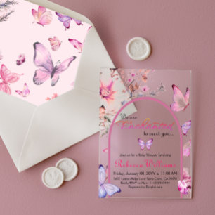 We zijn betoverd om Roze Vlinder Baby Shower te on Acryl Uitnodigingen
