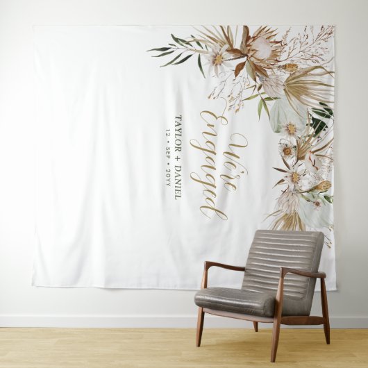 We zijn betrokken | Boho Bohemian Engagement Party Wandkleed (In Situ (horizontaal))