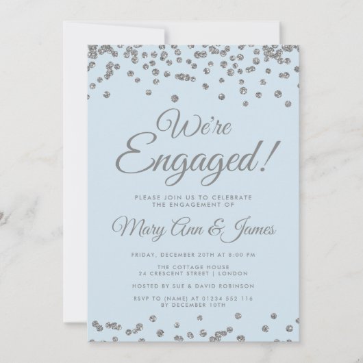 We zijn bezig. Silver Glitter Confetti Ice Blue Kaart (Voorkant)