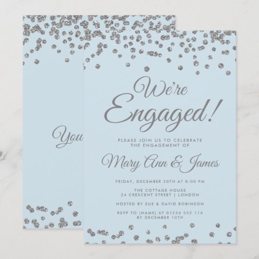 We zijn bezig. Silver Glitter Confetti Ice Blue Kaart (Voorkant / Achterkant)