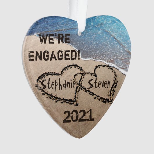 We zijn bezig. Twee harten in de zand Ornament (voorkant)