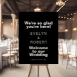 We zijn blij dat je hier bent, Black Wedding Welco Poster<br><div class="desc">We zijn zo blij dat je hier bent...  een poster met een zwarte bruiloft...  perfect voor een rustige bruiloft. Het ontwerp heeft een mooi lettertype op een zwarte achtergrond om uw evenement te verfraaien.</div>