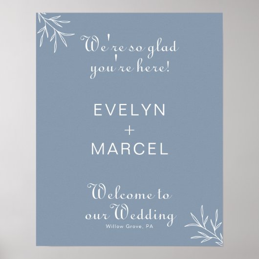 We zijn blij dat je hier bent, Dusty Blue Wedding Poster (Voorkant)