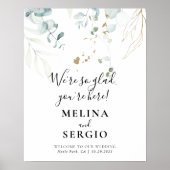 We zijn blij dat je hier Gold Green Wedding Welkom Poster (Voorkant)