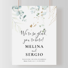 We zijn blij dat je hier Gold Green Wedding Welkom Poster