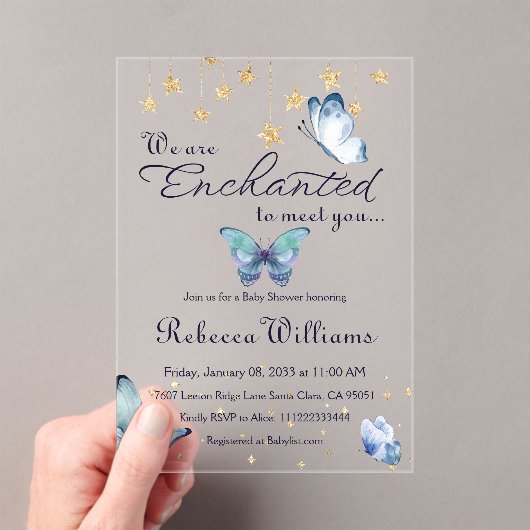 We zijn blij om u te ontmoeten vlinder Baby shower Acryl Uitnodigingen (Insitu (Draagbaar))