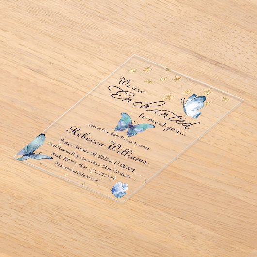 We zijn blij om u te ontmoeten vlinder Baby shower Acryl Uitnodigingen (Laagn)
